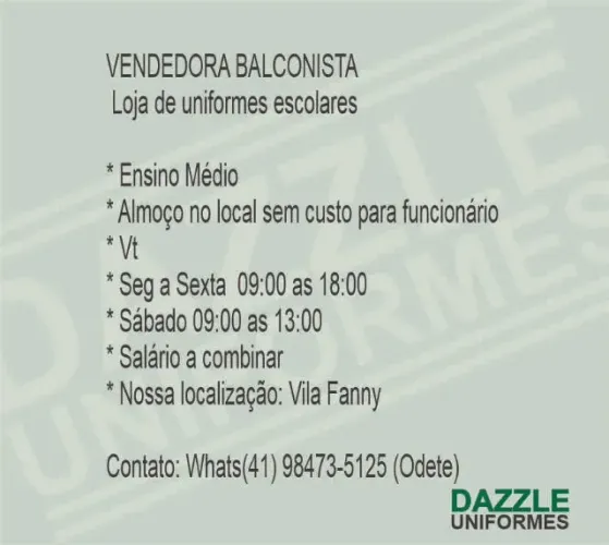 Vendedora Balconista Para Loja De Uniformes Escolares