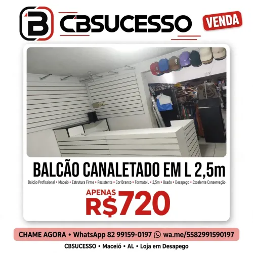 Balcão Canaletado em L 2,5m Branco - R$720 - Maceió - Excelente