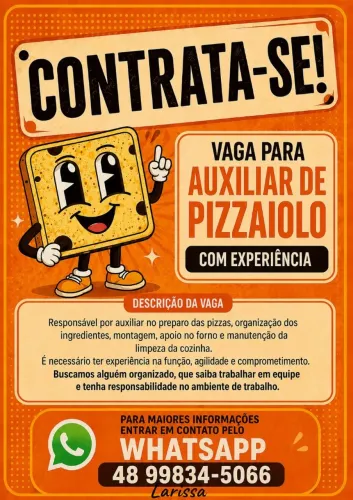 Estamos contratando Auxiliar de Pizzaiolo/Pizzaiolo