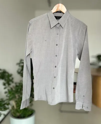 Camisa Social M Masculina ELLUS Cinza