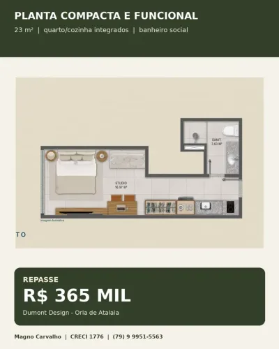 Studio no Dumont Design Orla de Atalaia Repasse R$ 365 mil