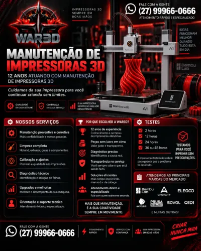 Manutenção impressoras 3D! Várias Marcas Vila Velha/Vitória / ES