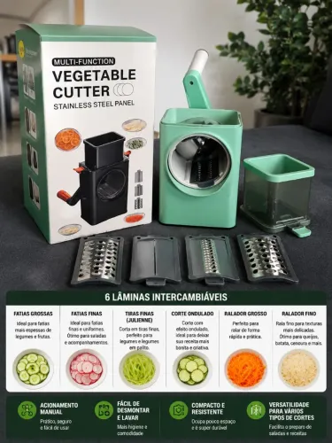 PROCESSADOR DE ALIMENTOS MANUAL MULTIFUNCIONAL 6 LÂMINAS NOVO NA CAIXA