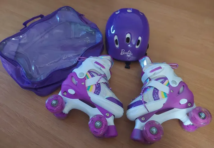 Patins Infantil 4 Rodas Menina Arco-íris Freio Luz LED