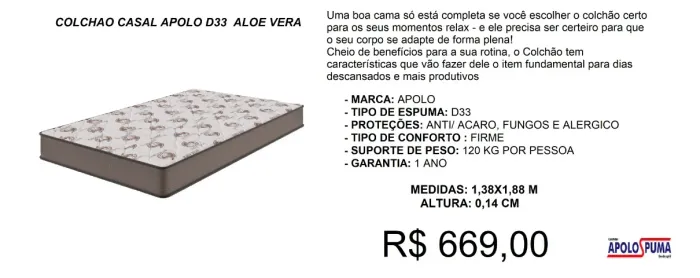 colchão D33 - entrega sem custo!