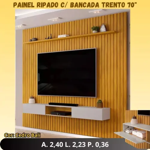 PAINEL RIPADO E BANCADA TRENTO CEDRO/BALI PARA TV ATÉ 70
