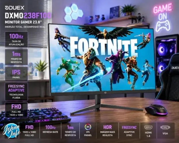 Monitor Gamer 23.8, Full Hd, Ips, 100hz, 1ms, Hdr Freesync Preto 127/220v