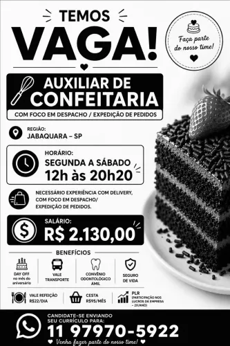 AUXILIAR DE CONFEITARIA/DELIVERY - JABAQUARA