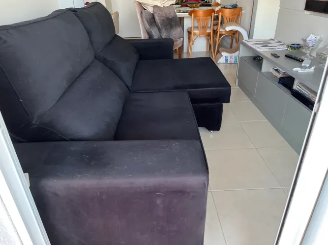 Sofá cama retrátil 2,50m de veludo preto