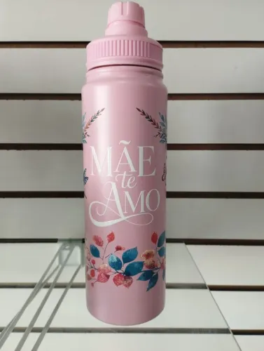 ? Garrafa Squeeze 750ml Rosa ?Mãe Te Amo? - Prática, Linda e Funcional! ?