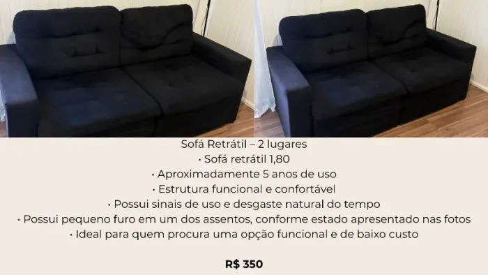 Sofá retrátil 1,80