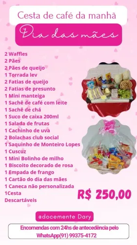 Cesta de café da manhã dia das mães