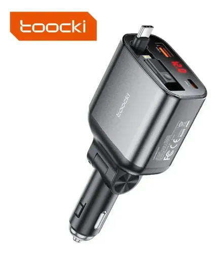 Carregador Veicular Turbo C/ Cabo retrátil 4 Em 1 Toocki 105w