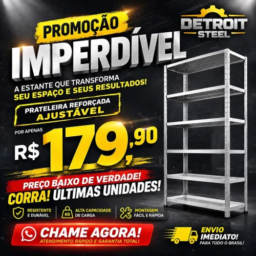 Prateleira de Aço 6 bandejas 30x92 150kg