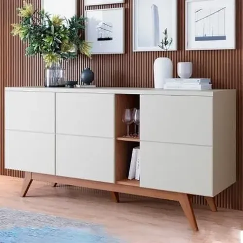 Buffet 3 Portas Detalhadas Noronha Off White Matte Freijó Colibri<br>