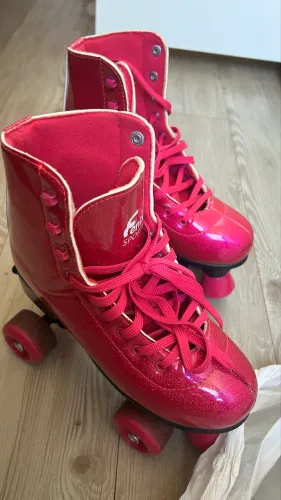 ? Patins Quad Rosa com Glitter | Tamanho 35-38 | Bom Estado ?