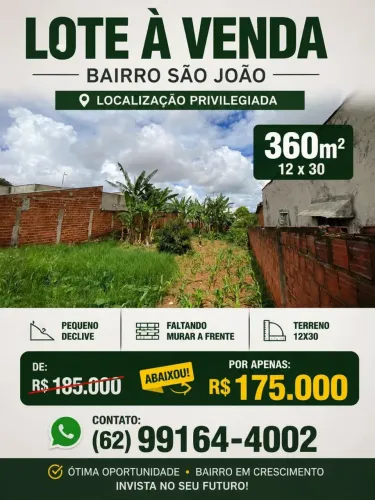 EXCELENTE Lote à venda no Bairro São João, Anápolis-GO!