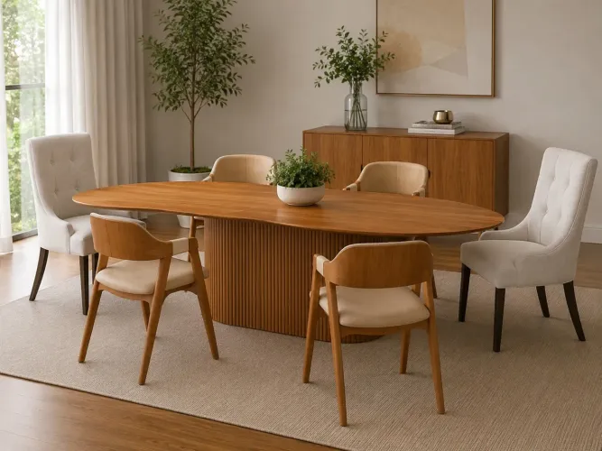 Sala de jantar 6 lugares maciça 2,20x1,10 ripada , orgânico. Oportunidade