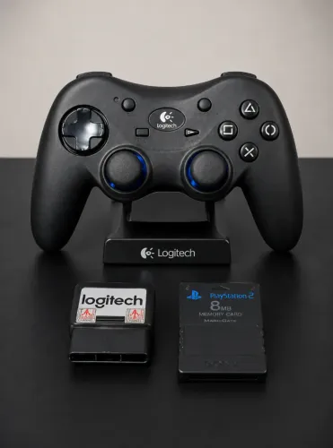 Controle PS2 Logitech Cordless Action Sem Fio + Memory Card 8MB Original