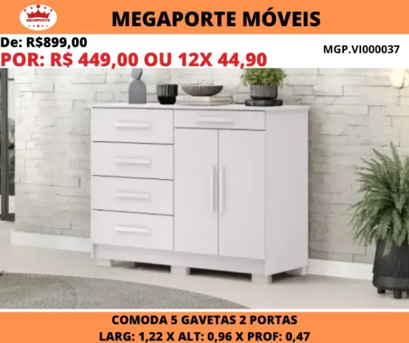 CÔMODA 5 GAVETAS 2 PORTAS
