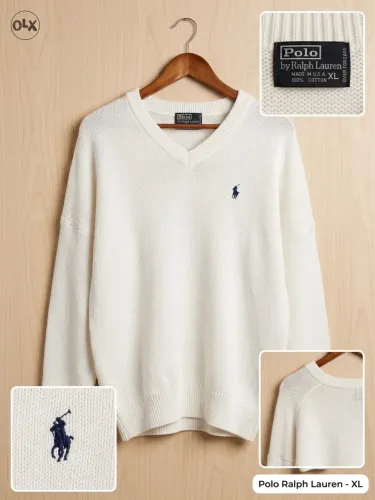 Suéter Polo Ralph Lauren Original Branco - 100% Algodão - Tam GG (XL)