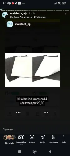 Folha A4 adesivada com imã
