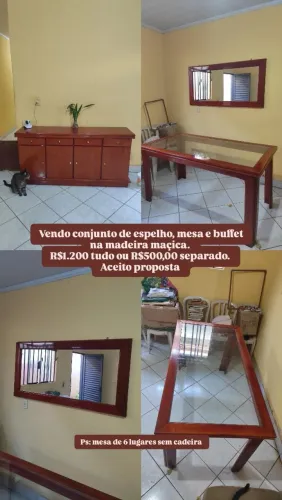 Conjunto de mesa, espelho e buffet