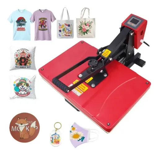 (52) Prensa Térmica Plana Mecolour 40x60cm para Sublimação de Camisetas Vermelha 220V