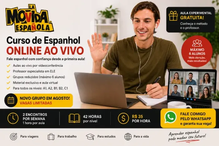 Aulas de Espanhol Online ao Vivo c/ Prof. Nativo