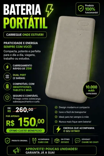 Bateria Portátil Samsung 10,000mAh / 25W Carregamento Super rápido