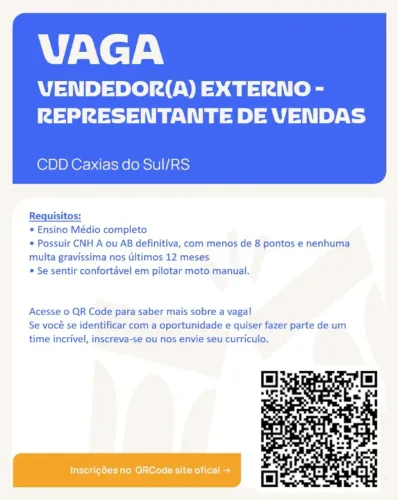 Vendedor(a) Externo - Representante de Vendas (CDD Caxias do Sul/RS)