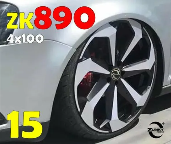Roda aro 15 zk 890 Preta com diamantado VW Voyage 4X100 com Pneu 195 55 15  jogo