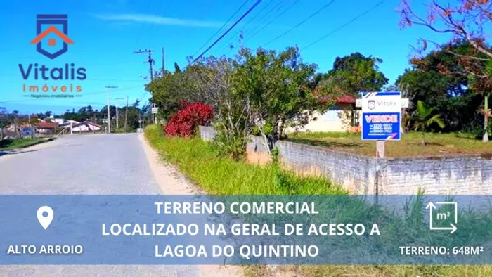Terreno em Imbituba, situado no bairro Alto Arroio á 400 metros até a lagoa do Quintino