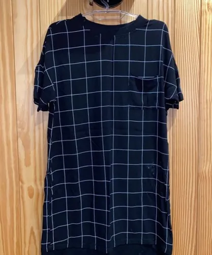 (TAM: M/G) Blusa Alongada/Vestido Preto Quadriculado 