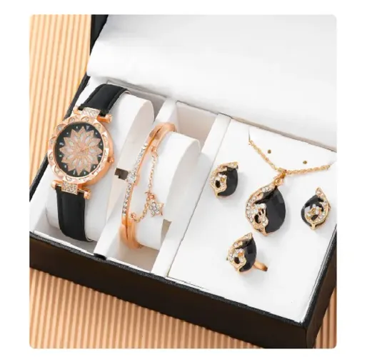 kit mulheres relógio quartzo conjunto de jóias, ponteiro redondo, colar, pulseira, brincos