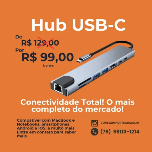 Hub Completo 8 em 1 USB-C Hdmi PD SD RJ45