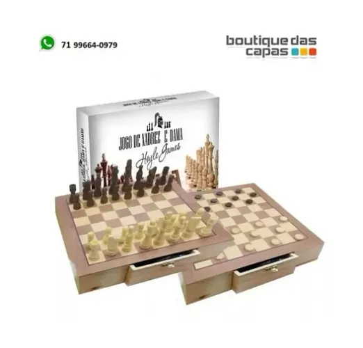 Jogo De Xadrez e Dama Tabuleiro Em Madeira 29x29cm 2x1 Hoyle 28806