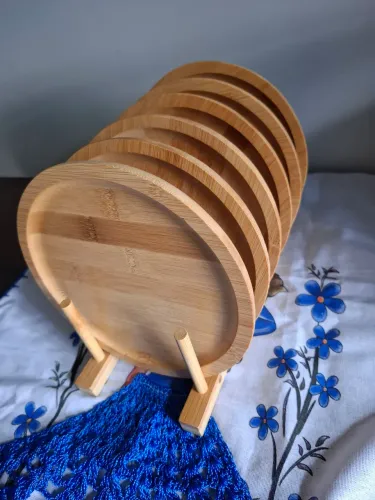 Conjunto de prato de sobremesa  de Bambu com Suporte