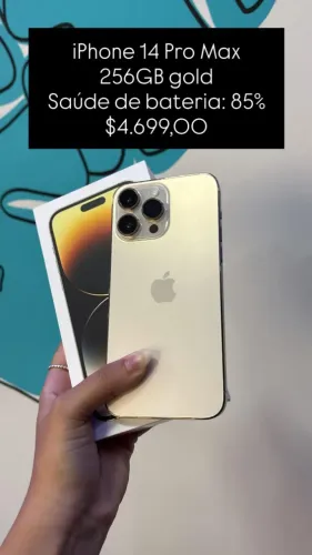 iPhone 14 Pro Max / 256GB / Gold / Saúde de bateria 85% / R$ 4.699,00