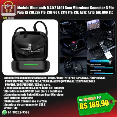 Módulo Bluetooth 5.4 KZ AE01 Com Microfone C Pin Para EDX, EDX Pro, ZSN, ZS10 EtcMódulo Bl