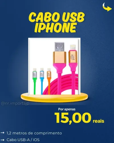 Cabo USB iPhone 1,2 metros