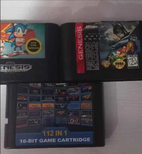 Lote de 3 Jogos Genesis - Sonic, Batman e um cartucho com 112 jogos