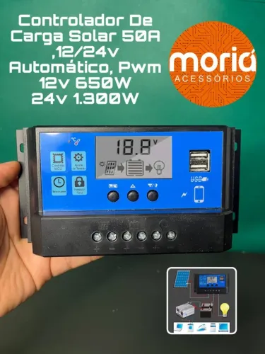 Controlador De Carga Solar 50A ,12/24v Automático, Pwm 12v 650W 24v 1.300W