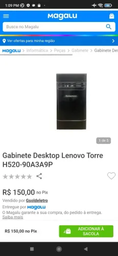 Só Gabinete Lenovo H420 C/ Leitor SD e Espelho Placa Mae