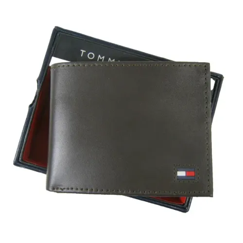 Carteira Masculina Tommy Hilfiger Rfid Couro Marrom Bifold - Marrom - Liso Importada EUA