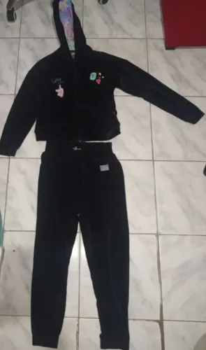 Conjunto de moletom camurça infantil preto -14-16 anos