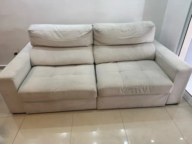 Sofá Retrátil e Reclinável 2 Lugares Suede Bege Claro