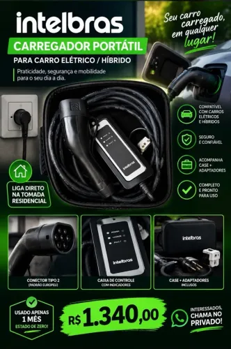Carregador portátil Intelbras para carros elétricos e híbridos 