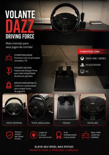 Volante com Pedal Dazz Force Driving Preto
