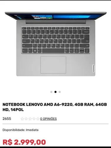 notebook lenovo amd a6 9220 4g ram 64gb 14 polegadas